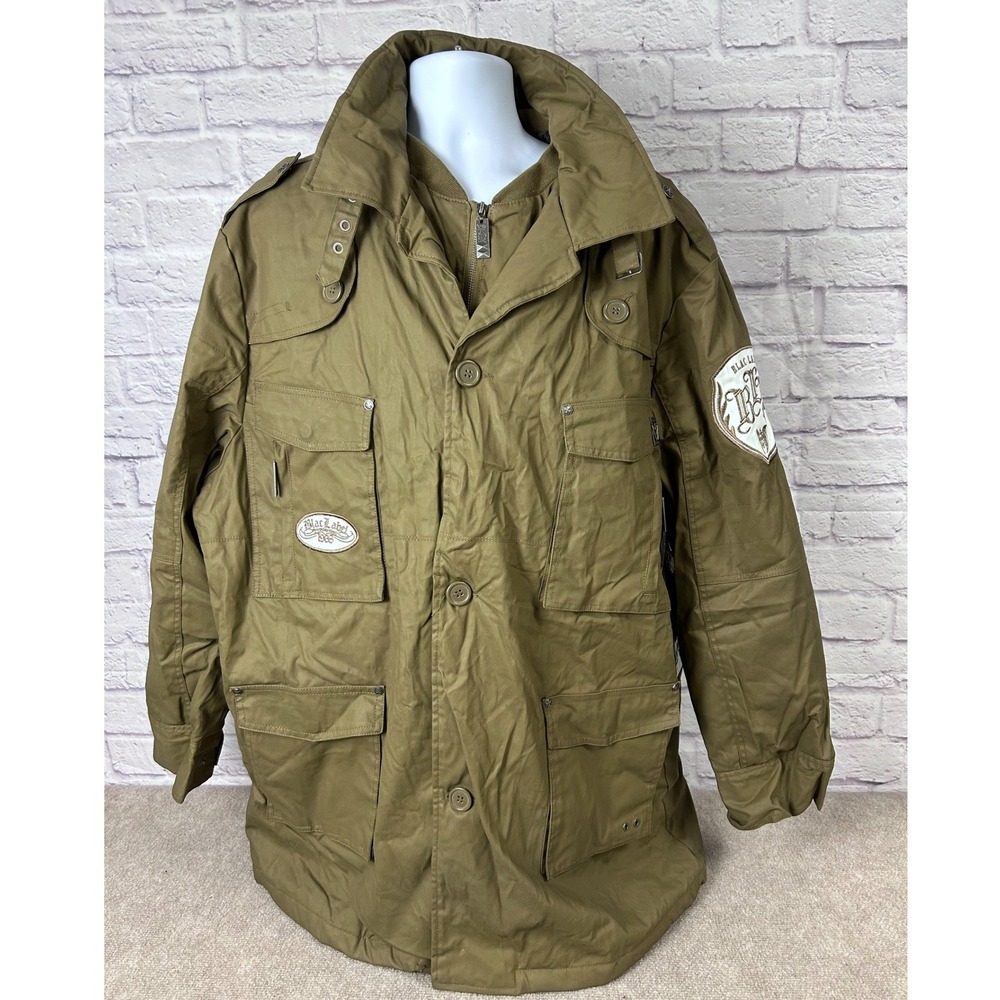VTG RARE Blac Label Premium 68 Mens 4XL Khaki Military Field‎ Jacket Patches